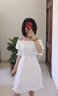 Combo đầm trắng + áo croptop đen