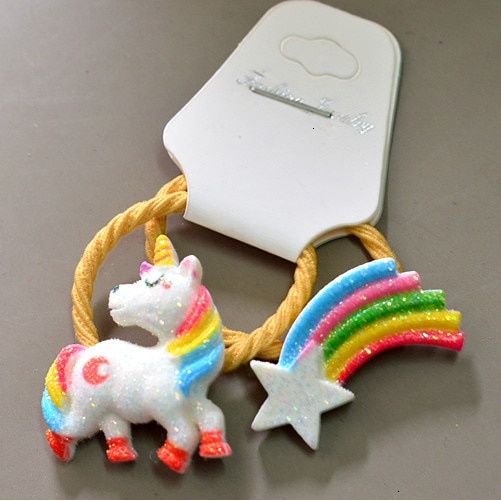 Set 2 dây buộc tóc co giãn trang trí ngựa một sừng và cầu vồng hoạt hình đáng yêu dành cho bé gái