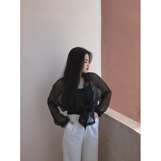 Oder ÁO SƠ MI VOAN LƯỚI MỎNG BUỘC GẤU CÁ TÍNH