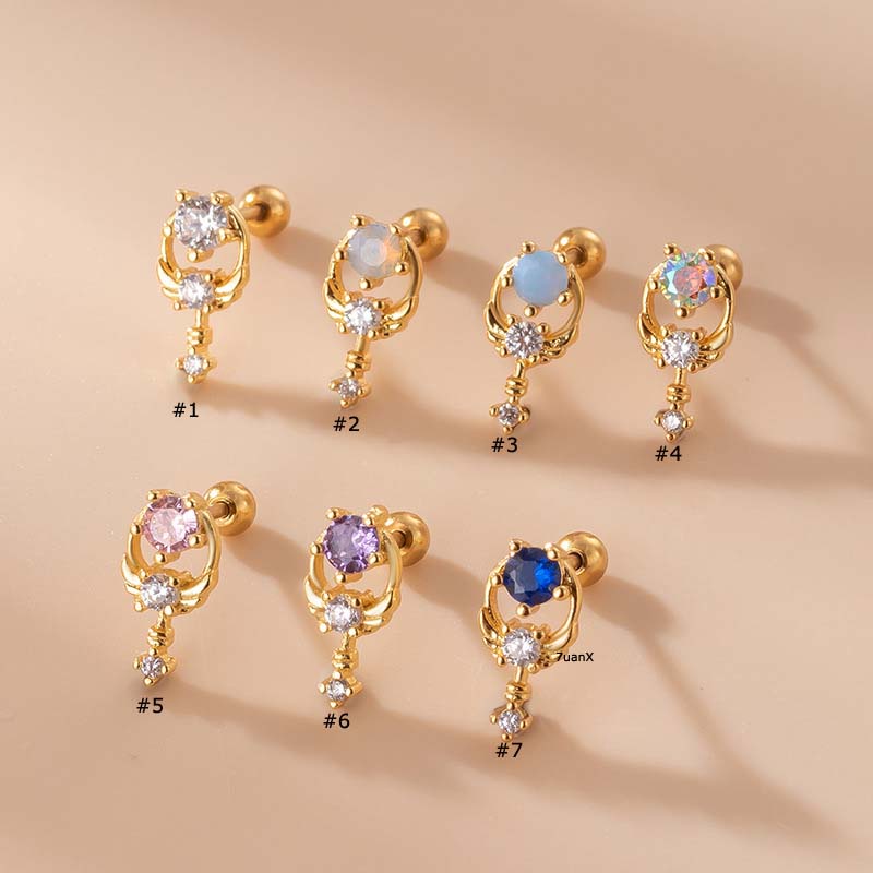 1 Khuyên Tai Helix Hai Đầu Bằng Thép Không Gỉ Đính Đá Zircon Nhiều Màu Sắc