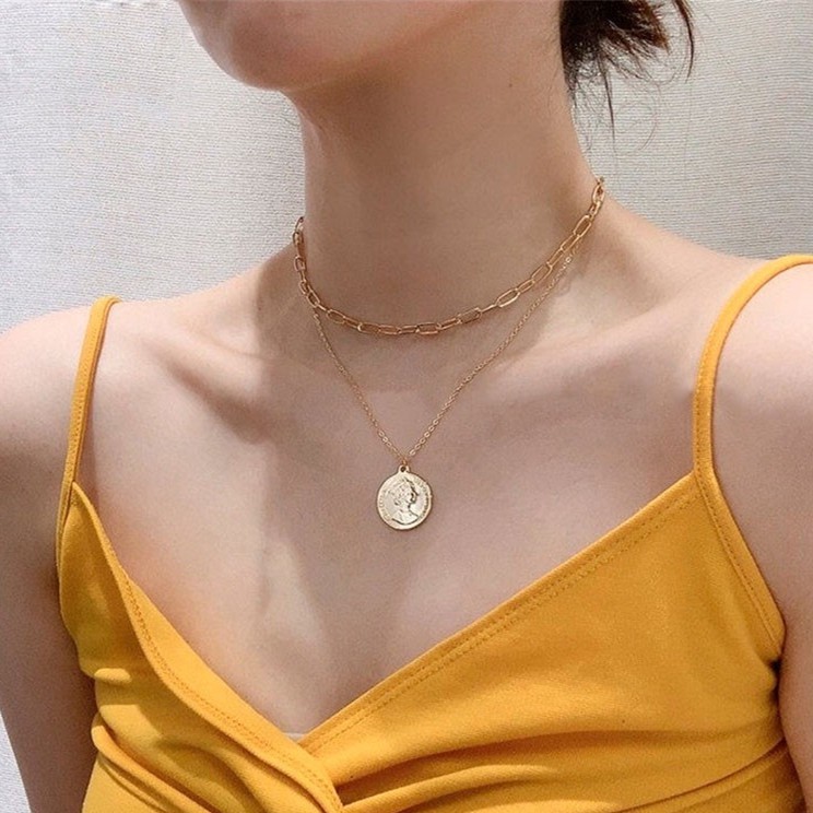 vòng cổ Hai Lớp Đính Đồng Xu C60