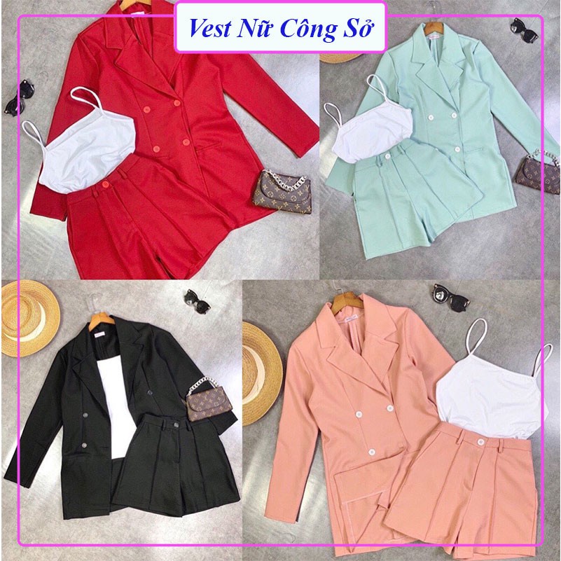 Áo Blazer Nữ ❤️𝑭𝑹𝑬𝑬𝑺𝑯𝑰𝑷❤️ Set Vest 3 Món Gồm Áo khoác blazer Quần Đùi Và Áo Trong Siêu Ngầu