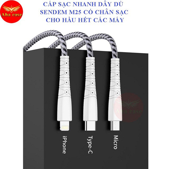 Cáp Sạc Dù Chống Đứt SIÊU BỀN -CHÍNH HÃNG SD M25 ✓Dây sạc Iphone, Android,Type C, xạc nhanh, Bảo Hành 12 Tháng 1 đổi 1