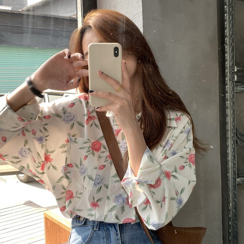 Áo Sơ Mi Chiffon Tay Dài Họa Tiết Hoa Thời Trang Cho Nữ