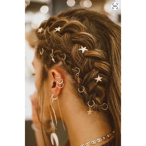 Set 5 Vòng Buộc Tóc Bằng Gỗ Tự Nhiên Đính Ngọc Trai Phong Cách Hip hop