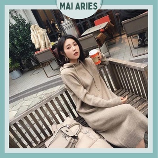 [váy phong cách - ] Váy len nữ có mũ hàng ord QC - kèm ảnh thật