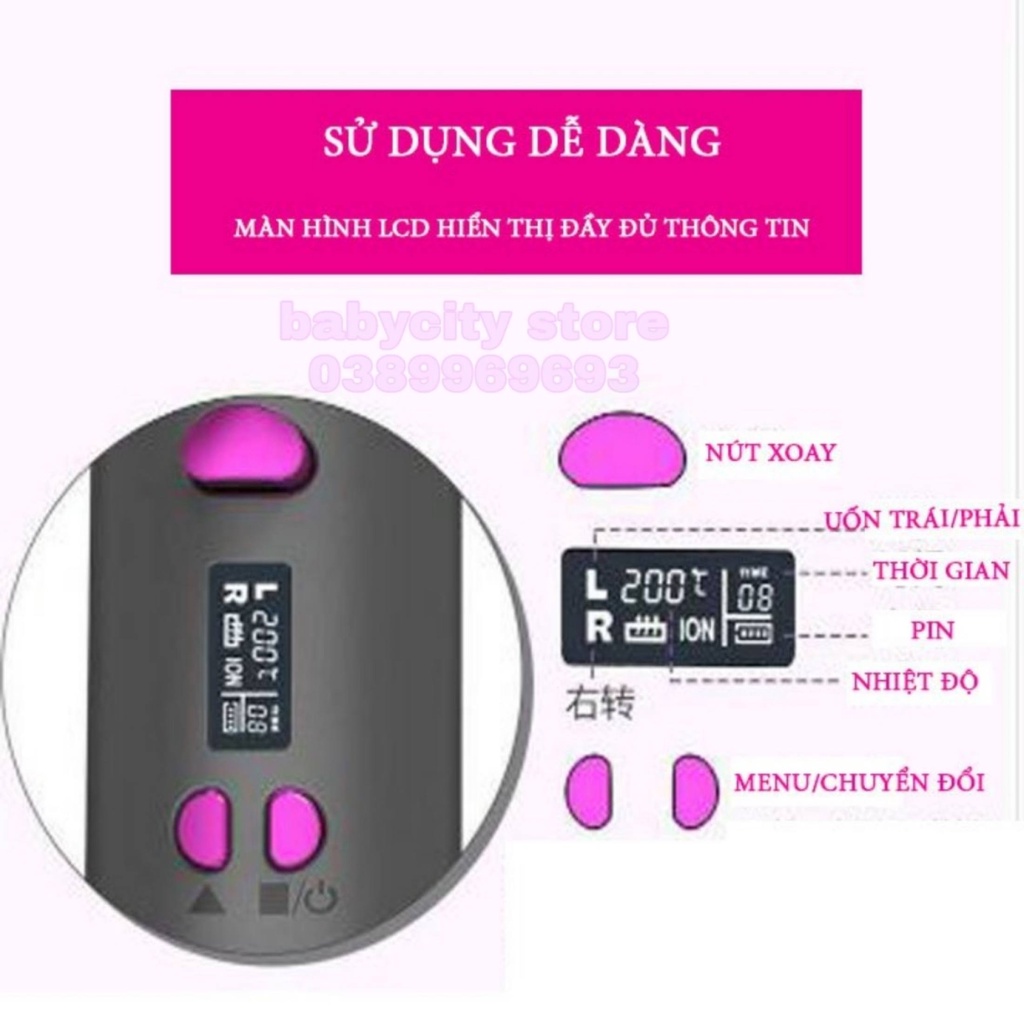 Máy Uốc Tóc Tự Động Hair Curler Màn LCD Sử Dụng Pin Sạc 5200mAH Kiêm Sạc Dự Phòng Tiện Dụng
