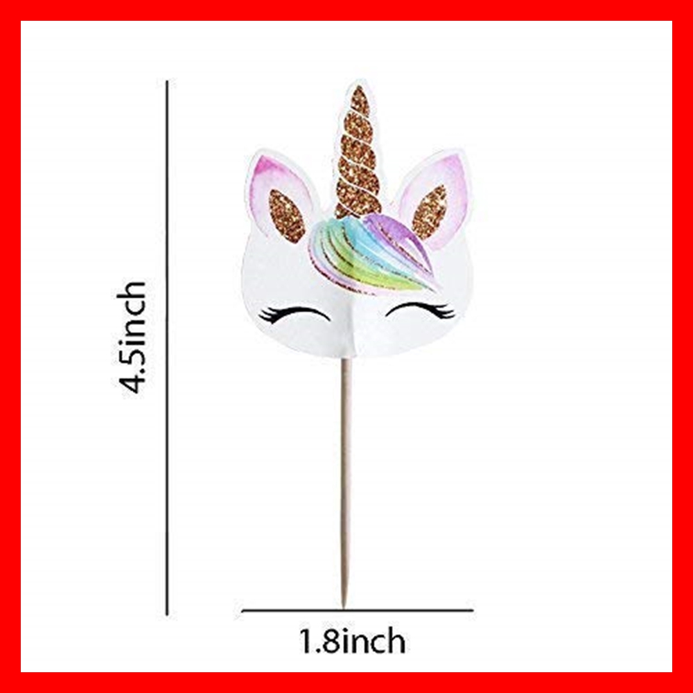Set 48 que cắm in hình kỳ lân và cầu vồng dùng trang trí bánh cupcake