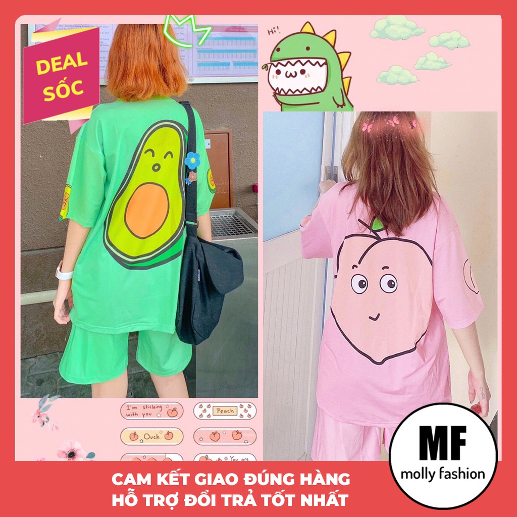 Đồ bộ hoạt hình form rộng Unisex BƠ ĐÀO Freesize dành cho nam nữ Molly Fashion