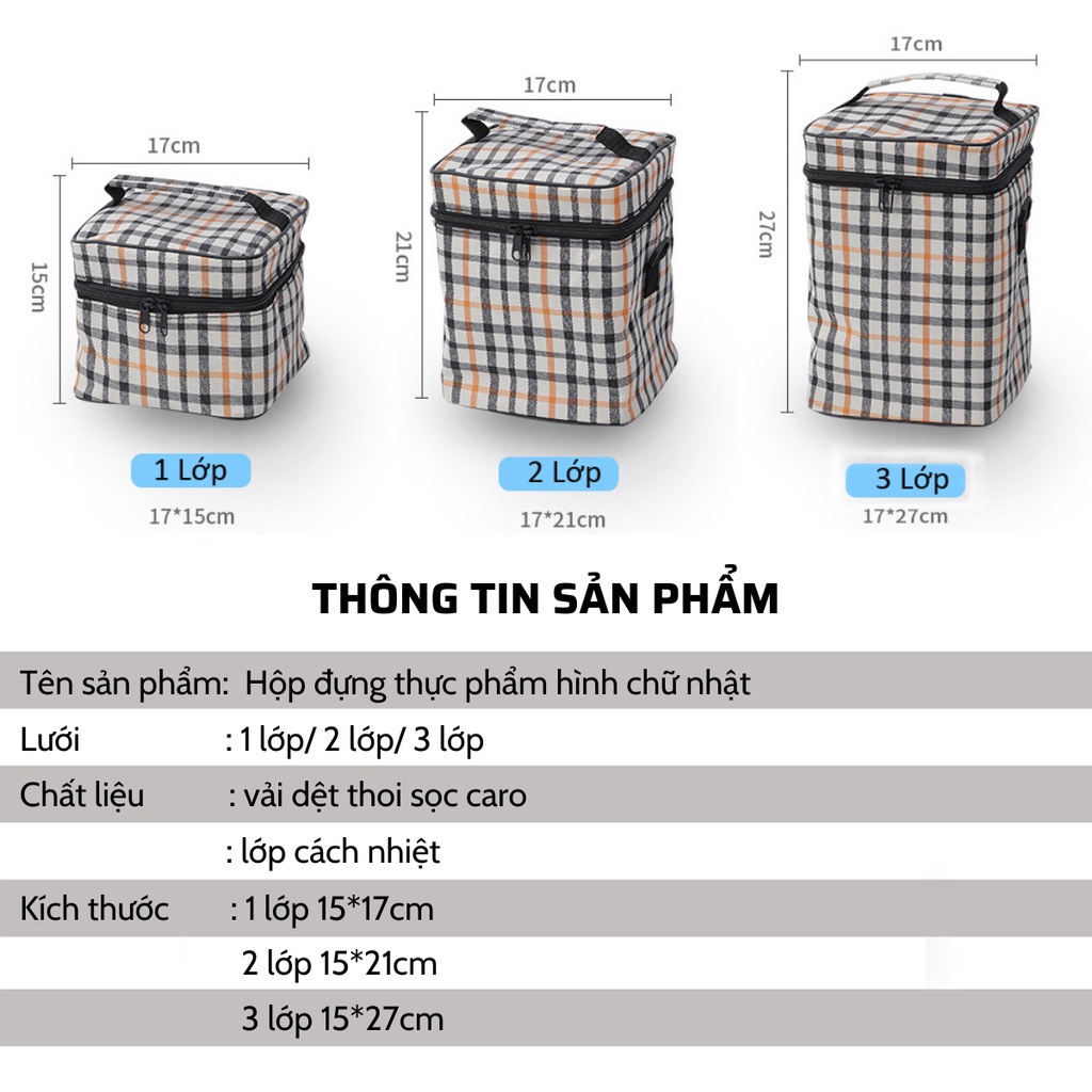 Túi đựng cơm, thực phẩm, đồ ăn giữ nhiệt hình chữ nhật