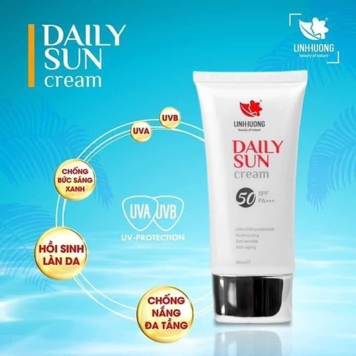 Kem chống nắng Linh Hương Daily Sun Cream SPF50 PA+++ chống lại tia UVA, UVB, dưỡng da, chống nám da, chống sạm da 50ml