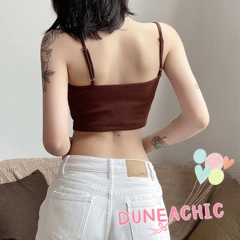 DUNEA Áo Tank Top Hai Dây Hở Lưng In Chữ Phong Cách Đường Phố