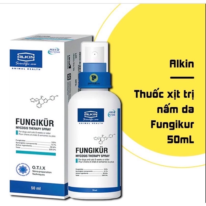 Xịt trị nấm cho chó mèo Alkin Fungikur 50ml - Zippopet
