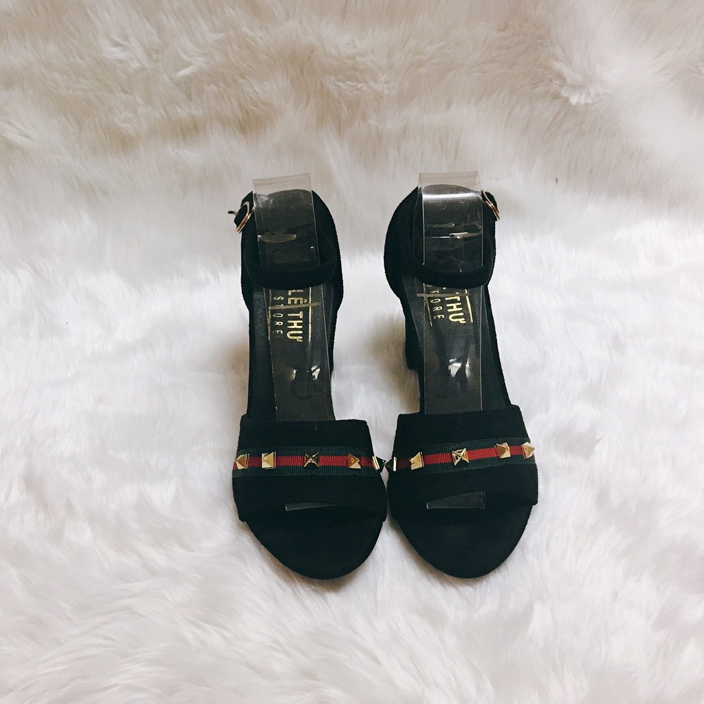 Giày cao gót 7 phân bản đen dây tháp LT (SD023)