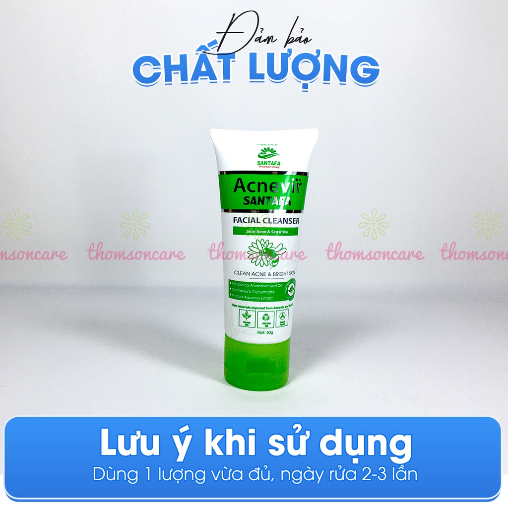 Sữa rửa mặt Acnevir Santafa cho da mụn, srm ngừa mụn đầu đen, mụn cám từ keo ong, tinh dầu tràm và cam thảo
