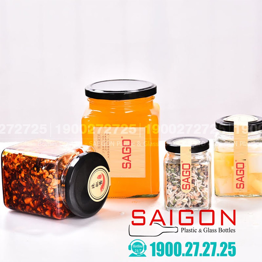 Hũ Thủy Tinh Gia vị Vuông Nắp Thiết | Tùy Chọn Dung Tích và Màu Nắp