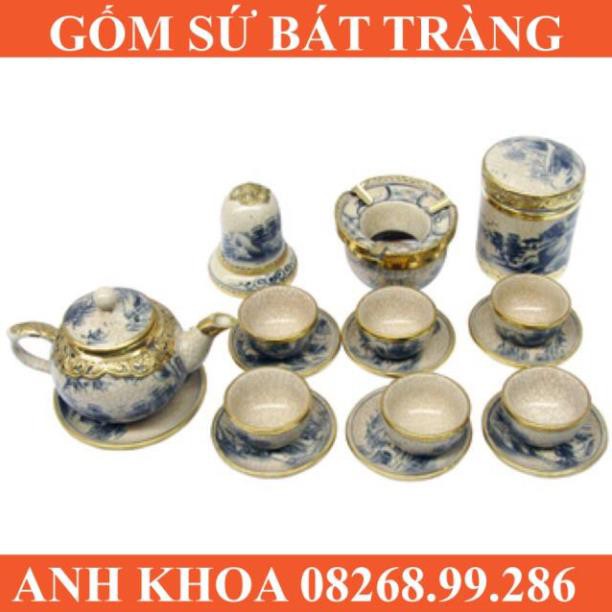 Bộ ấm chén bọc đồng men rạn - Gốm sứ Bát Tràng Anh Khoa