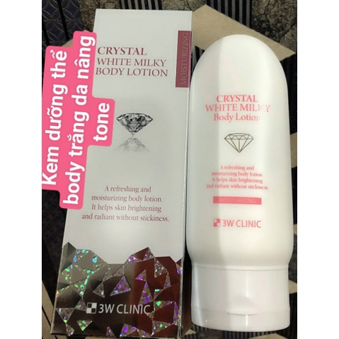 Kem dưỡng thể trắng da nâng tone Body Crystal White Milk Lotion 3W Clinic Hàn Quốc 150g
