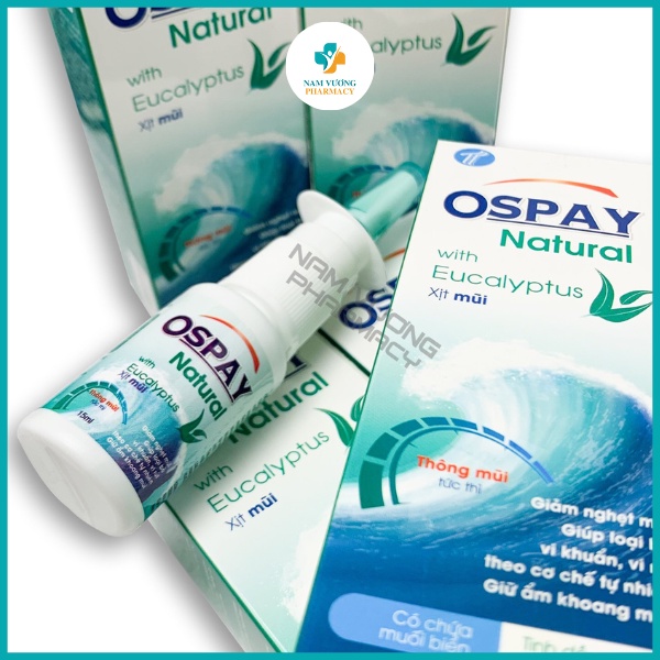 Ospay Natural - Nước xịt rửa mũi giúp làm giảm nghẹt mũi, sổ mũi, loại bỏ vi khuẩn, vệ sinh khoang mũi - Hộp 15ml