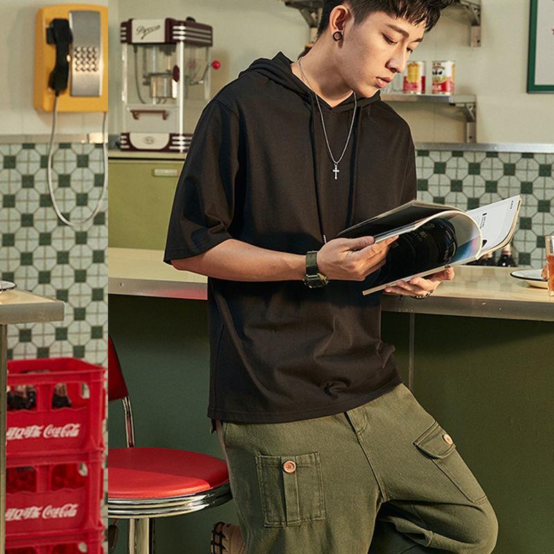 Áo Hoodie Tay Ngắn Màu Trơn Thời Trang Dành Cho Nam