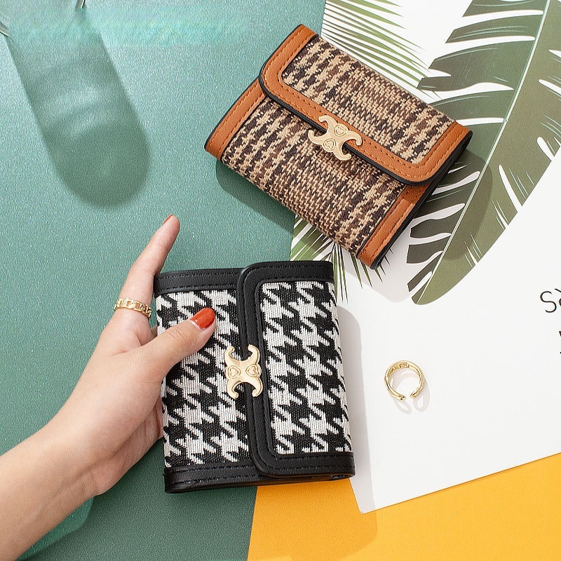 Ví PIERRE LOUES da và vải canvas dáng ngắn thời trang dành cho nữ