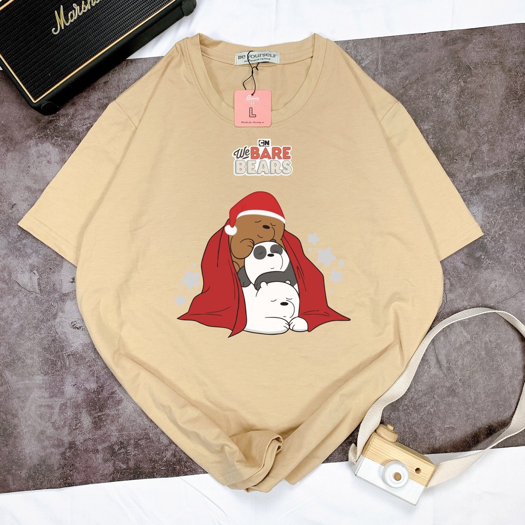 Áo Thun Tay Ngắn Unisex Đủ Size M L XL - NOEL 3 CON GẤU ẤM ÁP