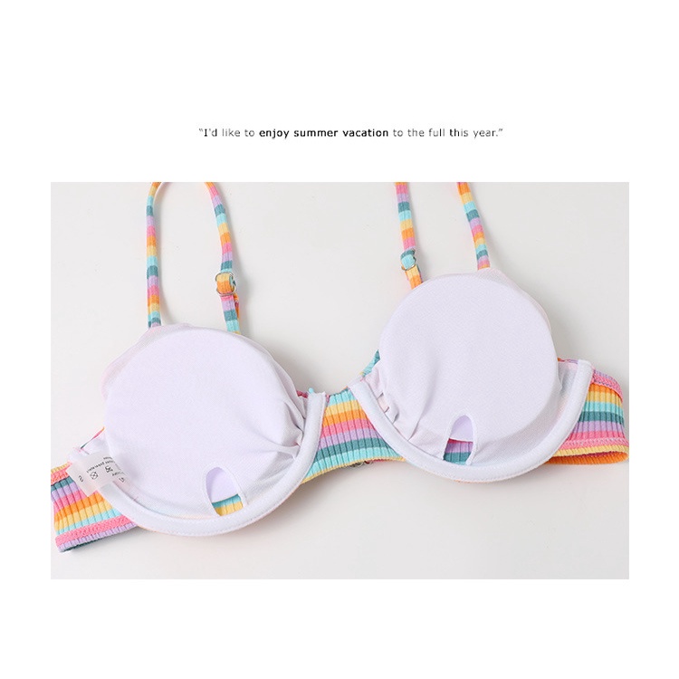 Bộ Đồ Bơi Ba Mảnh Họa Tiết Kẻ Sọc Màu Sắc Phong Cách Nhật Bản Thời Trang Quyến Rũ Cho Nữ