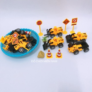 Rỗ đồ chơi trọn bộ xe công trường xây dựng, xe cẩu, xe lu, xe xúc cùng các phụ kiện y hình giành cho bé SP000208