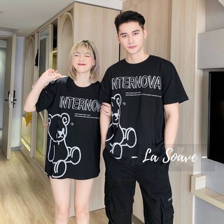 Áo thun tay lỡ nam nữ Unisex LA SOAVE màu đen in gấu form rộng dáng Ulzzang cho cặp đôi đang yêu - Trendy 2021