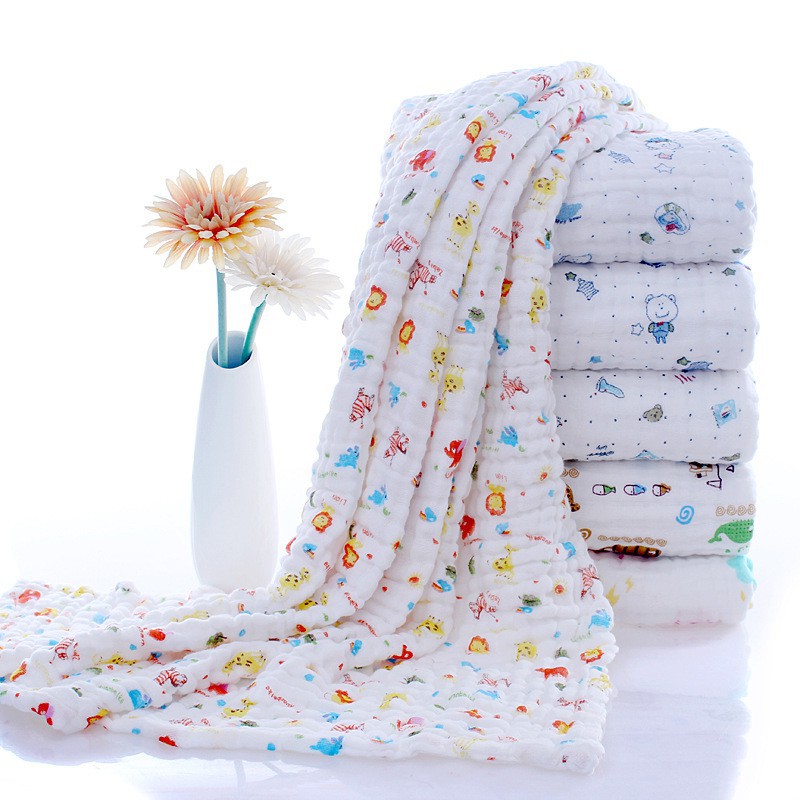 Baby bath towel 110*110cm wide edge cotton gauze six-layer summer cool blanket for infants and children
