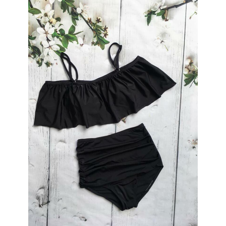 Bikini hai mảnh bèo đen váy xòe siêu nữ tính mặc đi biển đi bơi ( Hàng loại 1)