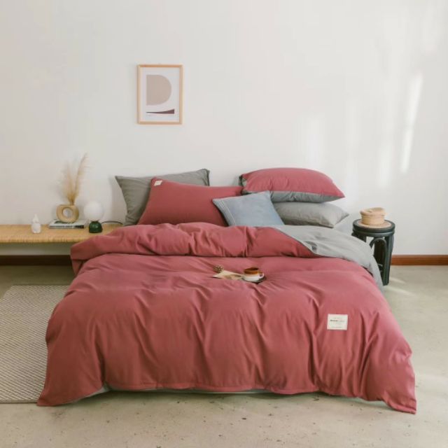 Bộ Chăn Ga Gối Cotton Tici Đũi Cao Cấp Hồng Đậm