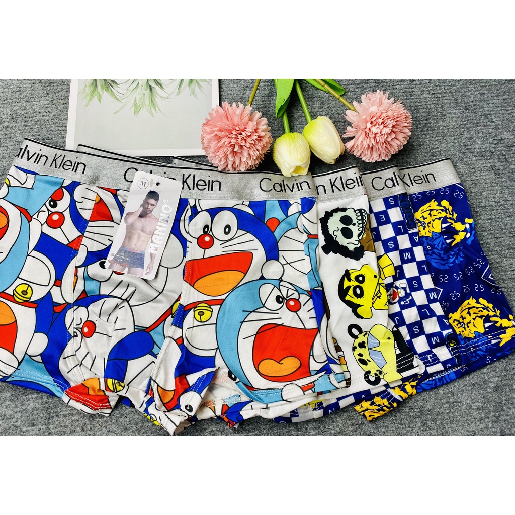 Hộp 4 sịp đùi thun lạnh hoạ tiết HOẠT HÌNH cap chữ, chất co dãn tốt, thấm hút mồ hôi
