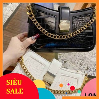 [free ship xtra 50k - túi kẹp nách nữ khóa vuông phối xích vân rắn hottrend 2021