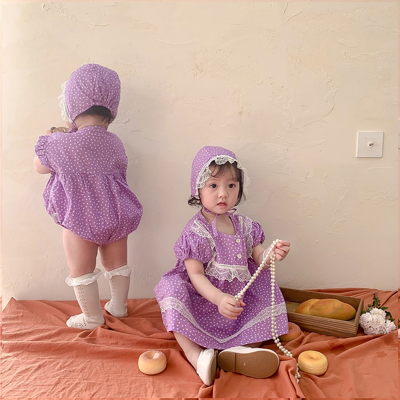 Áo Liền Quần Ngắn Tay In Hoa Màu Tím Cho Bé Mới Sinh