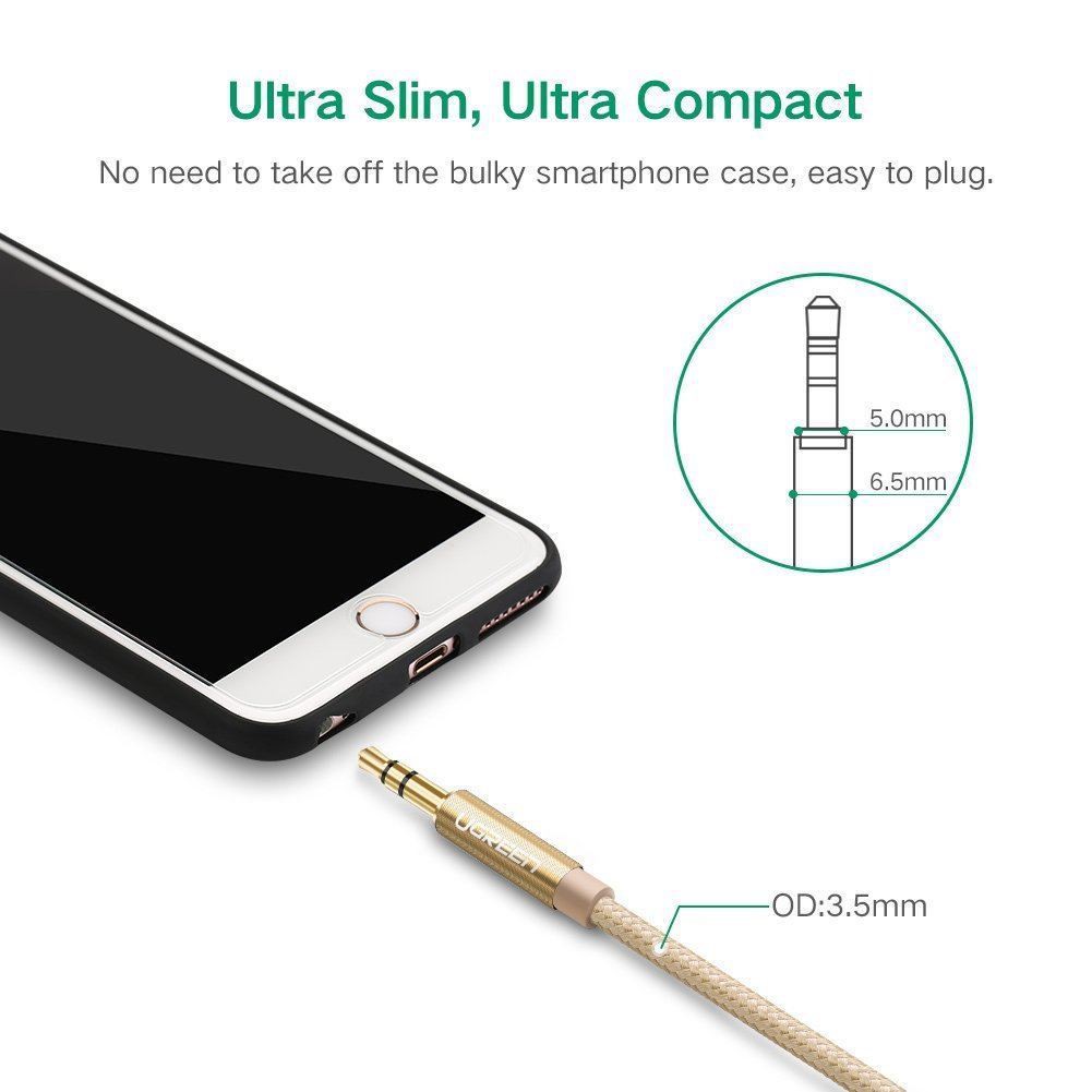 Dây AV 3.5mm 2 Đầu Dương Vỏ Sợi Tổng Hợp UGREEN AV112 3M 30817- Rose Gold