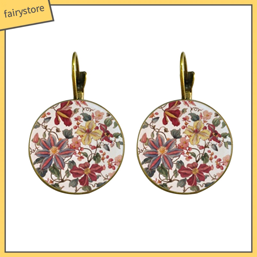 Khuyên tai mặt tròn in hoa phong cách cổ điển