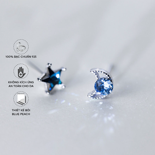 Khuyên tai bạc blue peach blue star v1 kt575