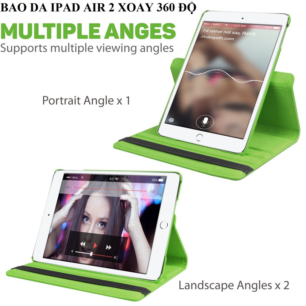 Bao da ốp lưng iPad Air 2 iPad 6 (xanh lá) xoay 360 độ | BigBuy360 - bigbuy360.vn
