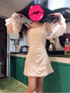 VÁY REN CỔ VUÔNG TAY LƯỚI ĐÍNH HẠT (feedback)