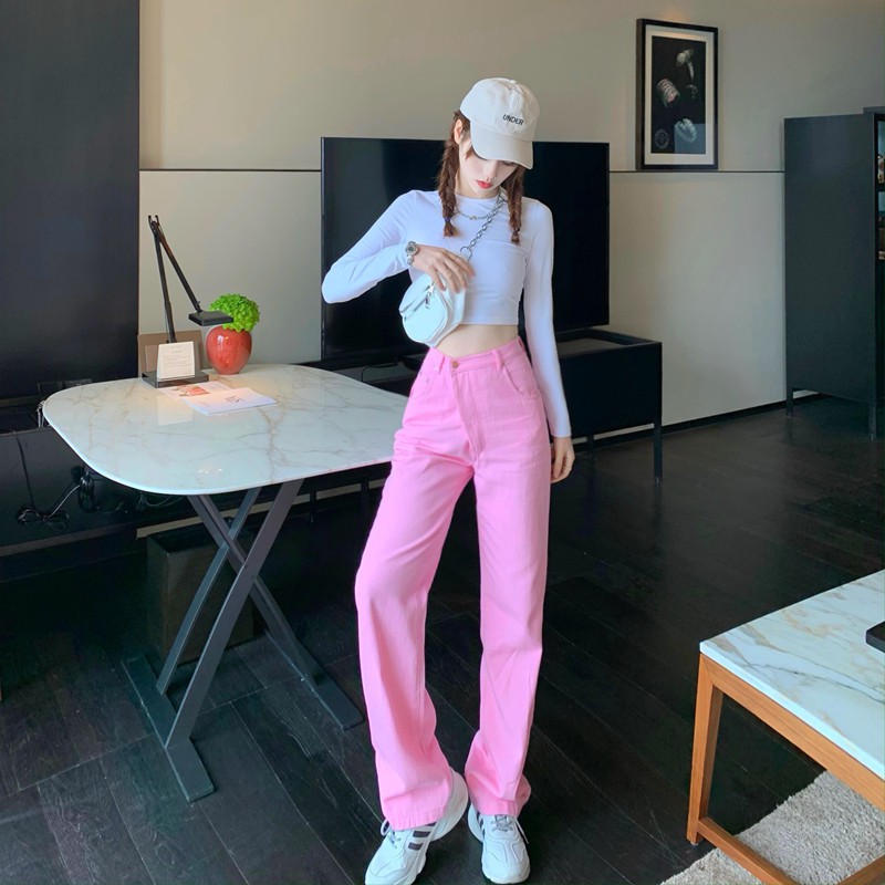 Quần jean ống rộng suông cạp cao Emilyshop phong cách ulzzang