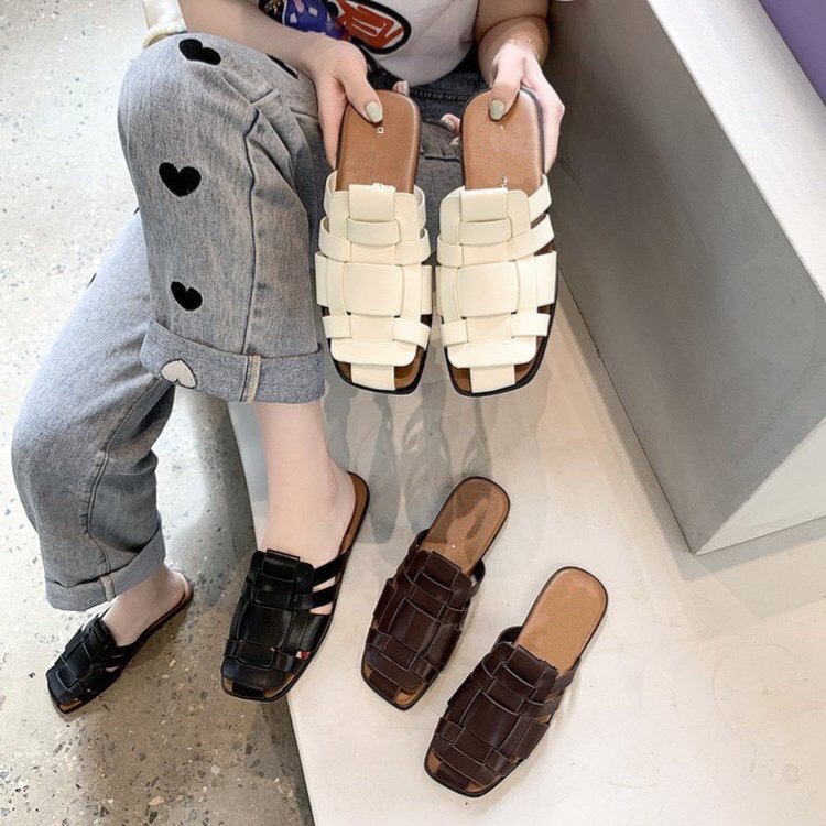 Dép sục nữ thời trang dáng đan rọ mũi vuông đế bằng bệt hot trend kiểu mới xinh đẹp da mềm công