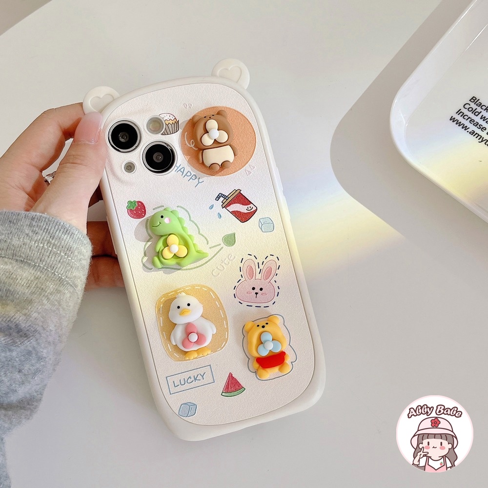 Ốp Điện Thoại Da Giả + TPU Mềm Họa Tiết Quái Vật / Thỏ Xanh Lá 3D Chống Sốc Cho IP 13 12 11 Pro Max X XS XR