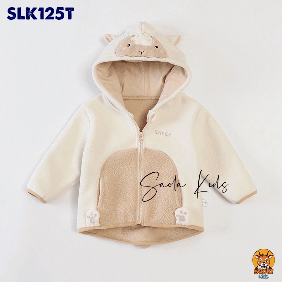 Áo khoác nỉ lót lông 6 màu, 6 họa tiết động vật cho bé trai, bé gái nhà Saola Kids - SLK125