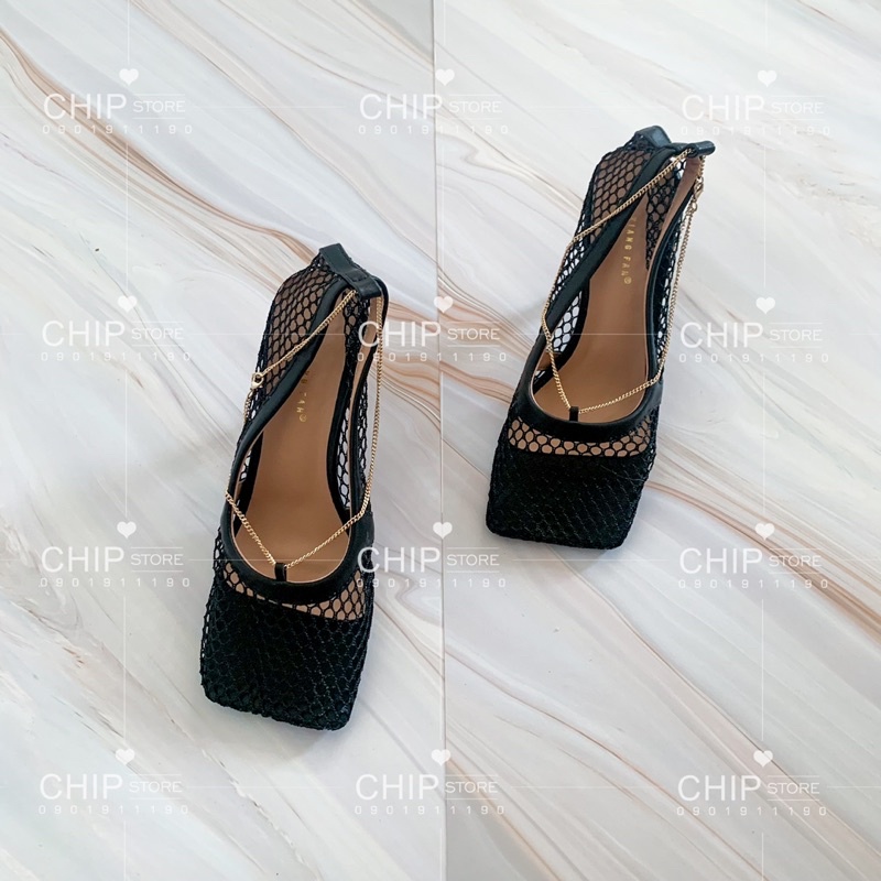 GIÀY CAO GÓT MŨI VUÔNG PHỐI LƯỚI