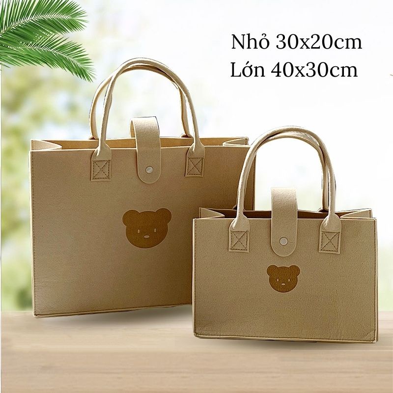 Túi xách nữ form to vuông cầm tay hình gấu màu trà sữa chất nỉ siêu cute JUMITO T3.007.TO