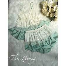 Set ngủ 2 dây lụa phối ren tầng babydoll siêu xinh