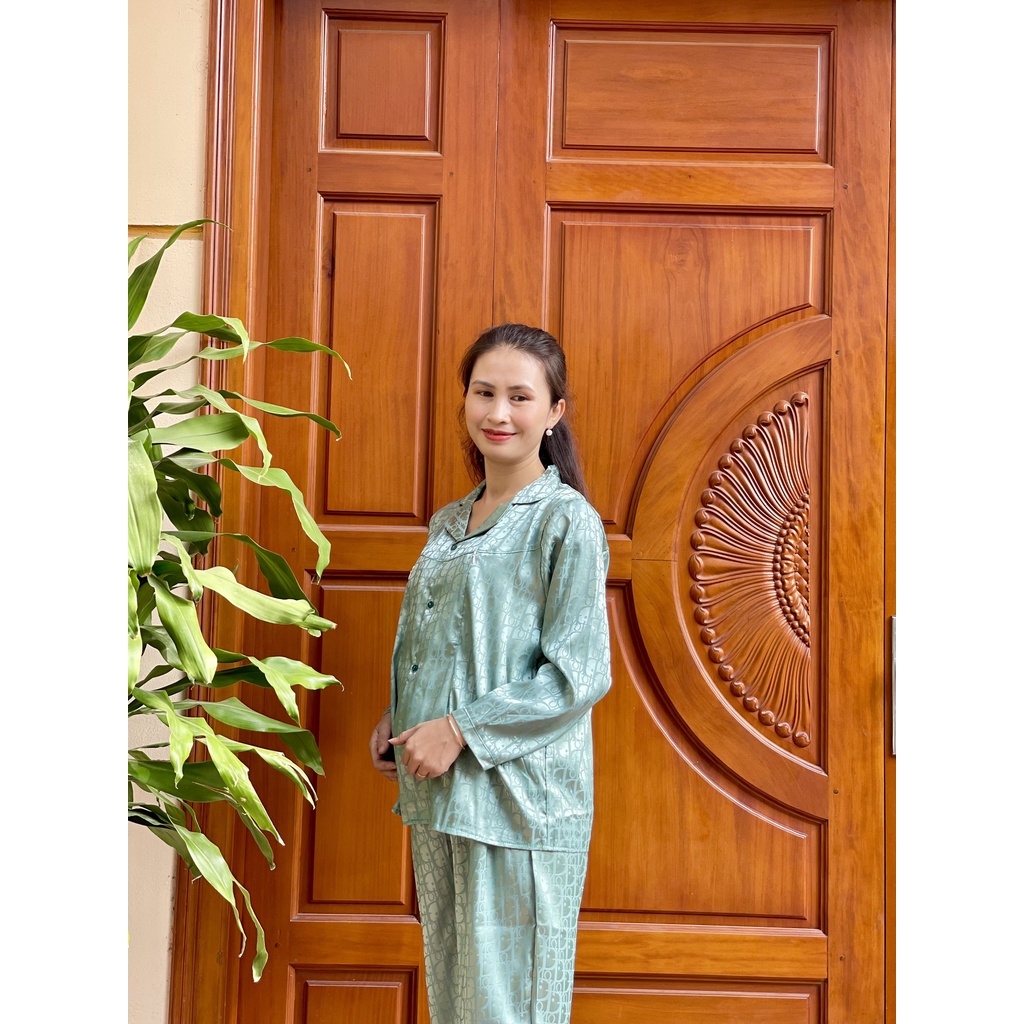 Bộ đồ bầu và sau sinh Pijama chất lụa gấm mềm mát có khóa có cho ti BD933