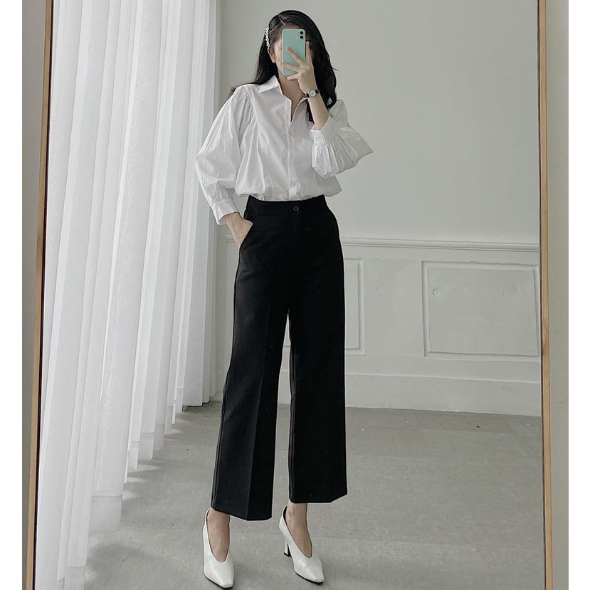 Quần tây ống rộng trơn cạp cao thời trang, thanh lịch LXK77439 | BigBuy360 - bigbuy360.vn