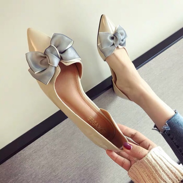 SALE-Giày búp bê khoét eo nơ voan size 37-39